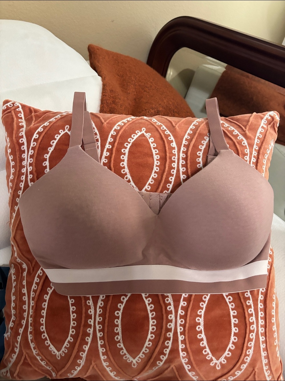 Hanes Nude/Beige Wireless T-Shirt Bra with White Band, Sz XL, taupe color
